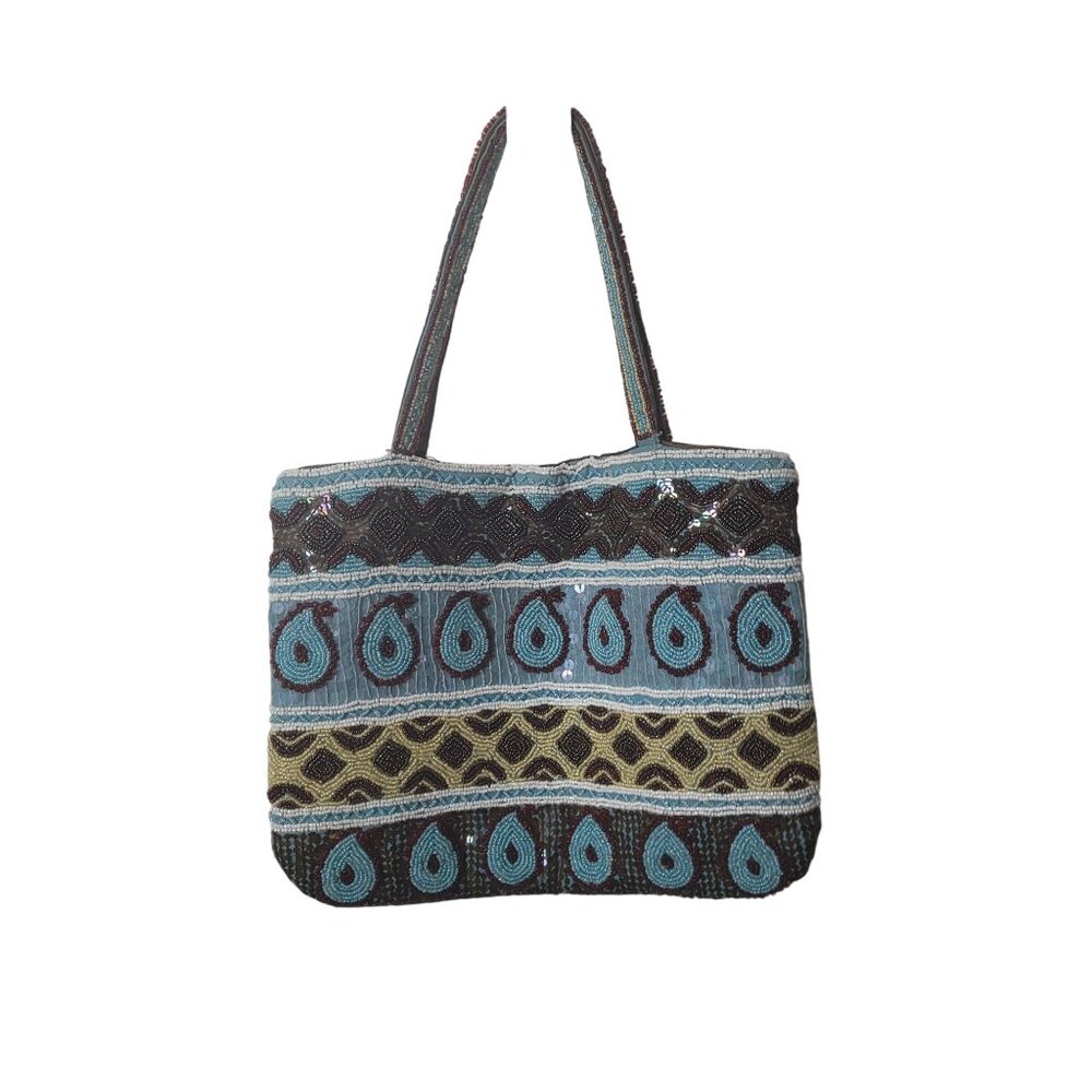 Christiana Beaded Boho Shoulder Bag 13"x10" With 6.5" Drop Multicolor Teardrop & - Picture 7 of 13